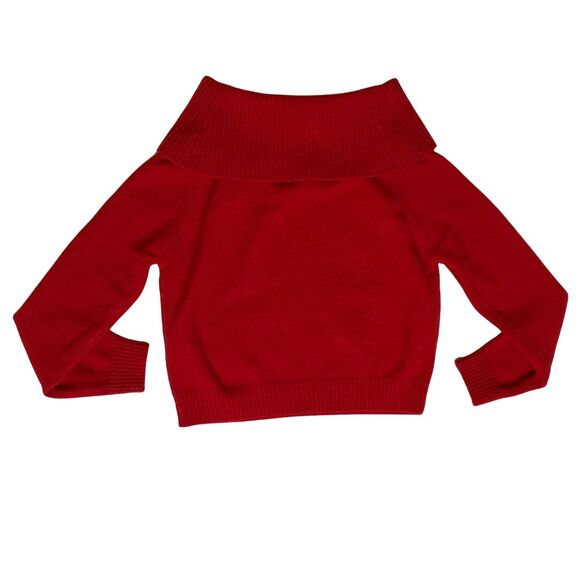 Red Off Shoulder Sweater Large Long Sleeve Ribbed No Comment Knit Top - Picture 2 of 6